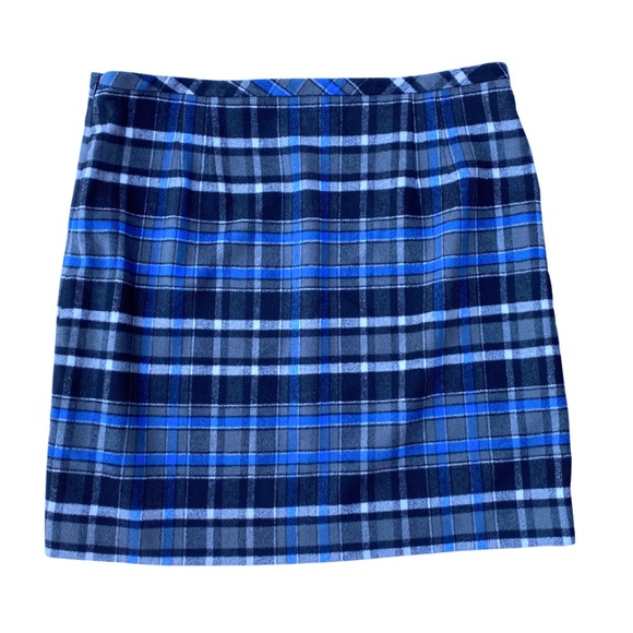 Talbots Wool Plaid Mini Skirt Faux Zipper Detail Blue Grey Size 18 Career Grunge - Picture 4 of 8